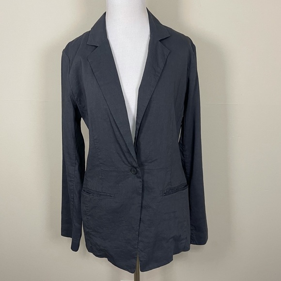 Eileen Fisher gray stretchy linen blazer 8 - Picture 3 of 10